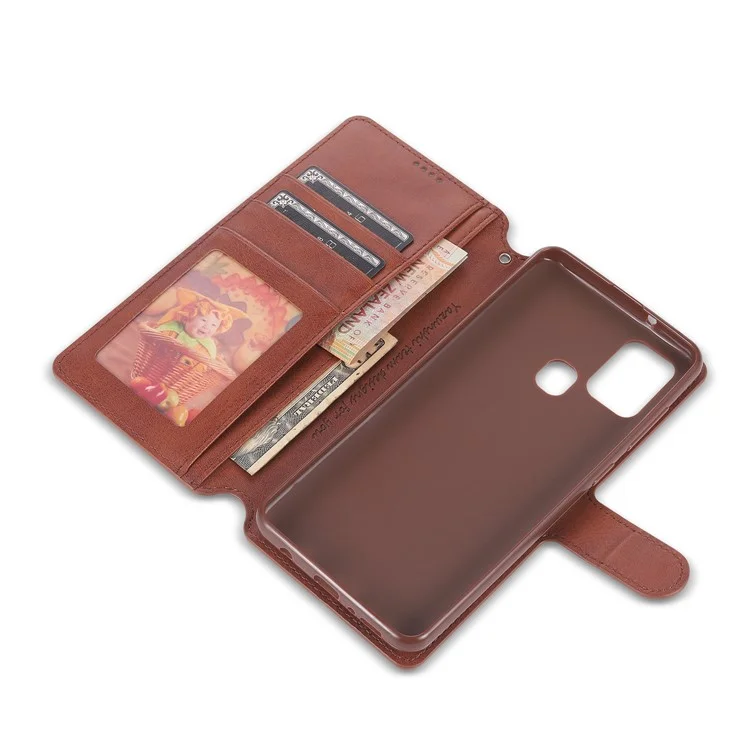 Azns Wallet Leather Case Cover Для Мобильного Телефона Для Samsung Galaxy A21s - Коричневый