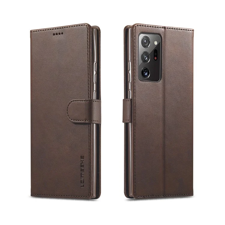 LC.IMEEKE Leather Wallet Stand Cover Phone Case for Samsung Galaxy Note20 Ultra/20 Ultra 5G - Coffee