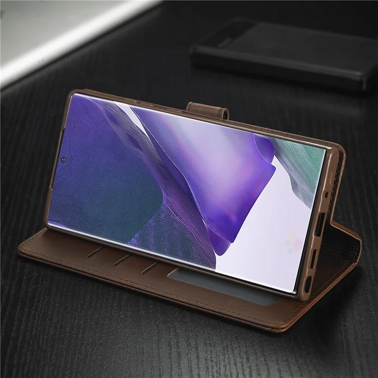 LC.IMEEKE Leather Wallet Stand Cover Phone Case for Samsung Galaxy Note20 Ultra/20 Ultra 5G - Coffee