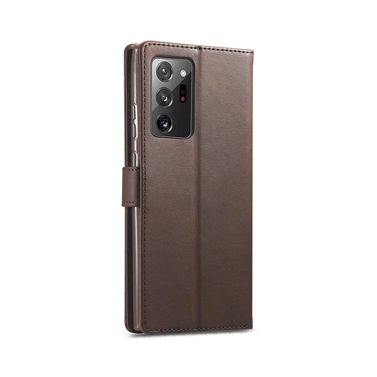 LC.IMEEKE Leather Wallet Stand Cover Phone Case for Samsung Galaxy Note20 Ultra/20 Ultra 5G - Coffee