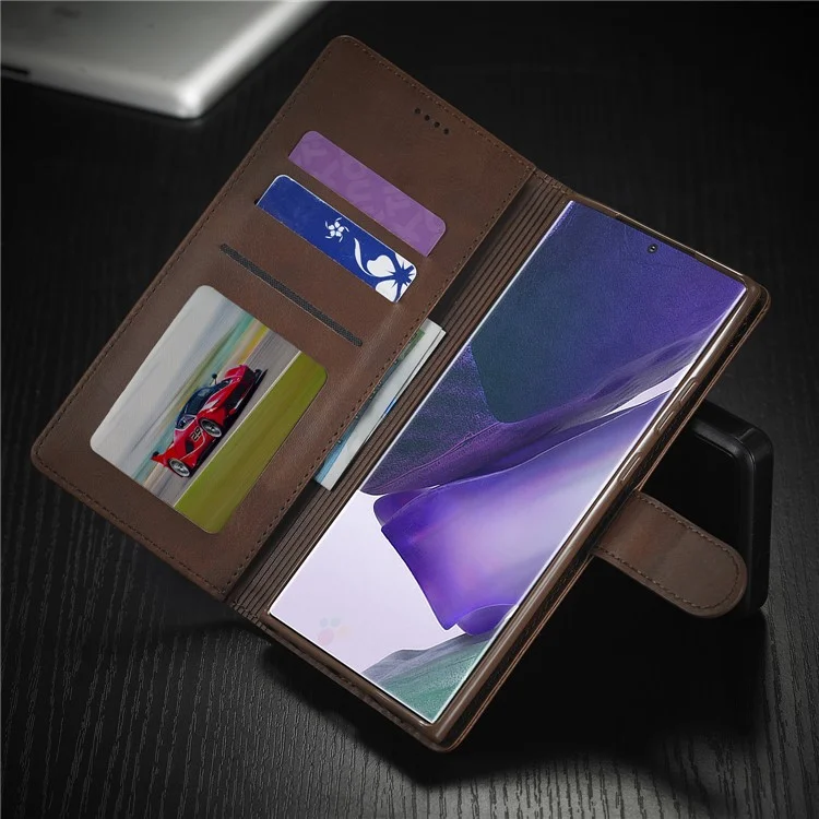 Lc. Couverture de Support de Portefeuille en Cuir Imeeke Pour Samsung Galaxy Note20 / Note20 5G - Café