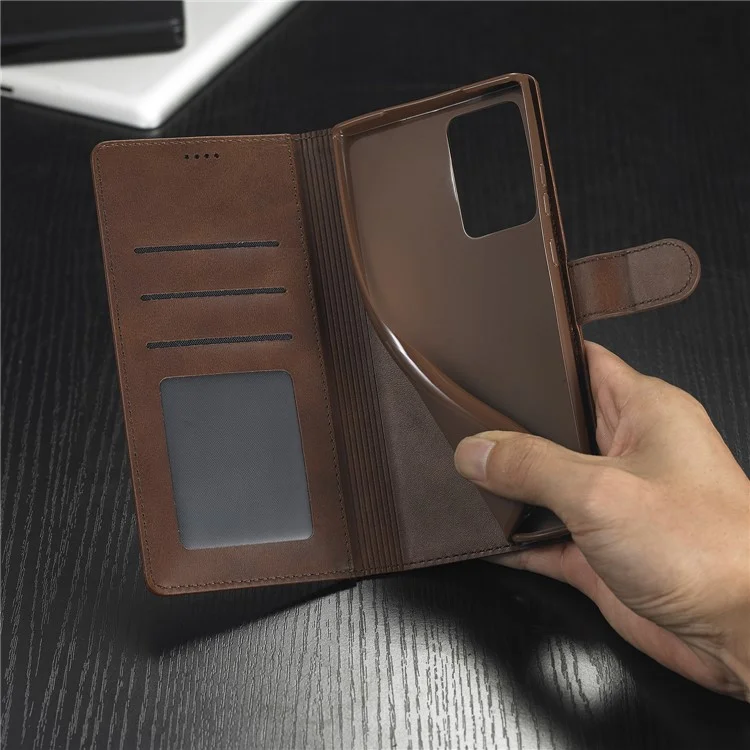 LC.IMEEKE Leather Wallet Stand Cover Cell Phone Case for Samsung Galaxy Note20/Note20 5G - Coffee