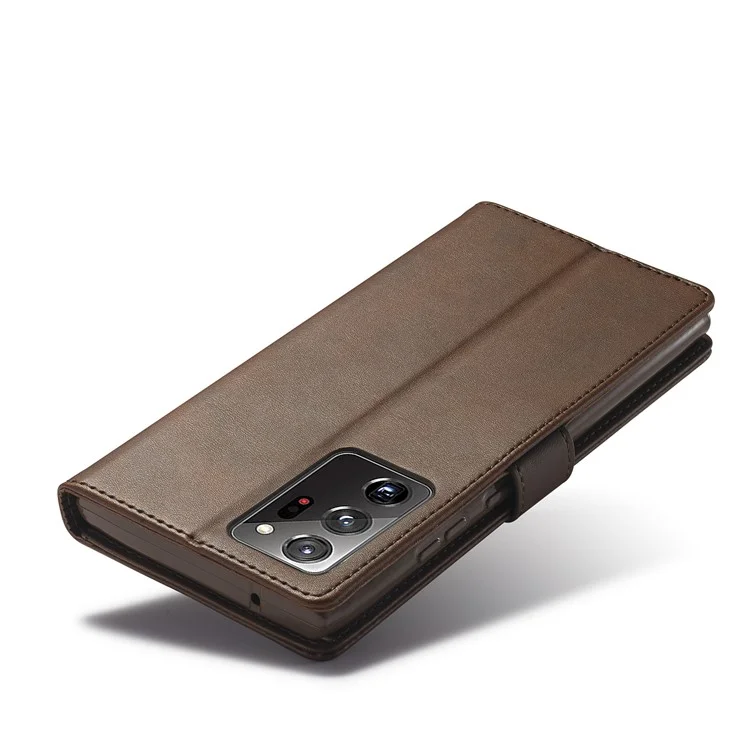 LC.IMEEKE Leather Wallet Stand Cover Cell Phone Case for Samsung Galaxy Note20/Note20 5G - Coffee