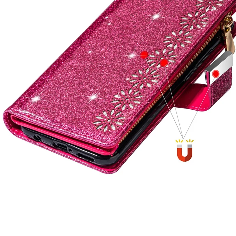 Glittery Starry Style Laser Carving Leather Shell for Samsung Galaxy Note20/Note20 5G - Rose