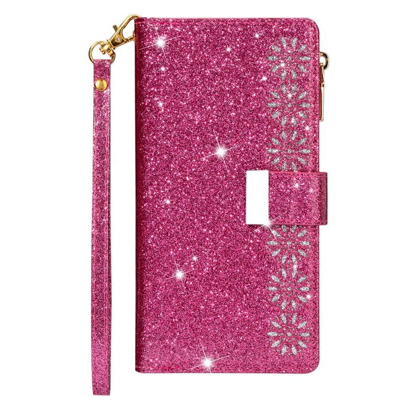 Glittery Starry Style Laser Carving Leather Shell for Samsung Galaxy Note20/Note20 5G - Rose