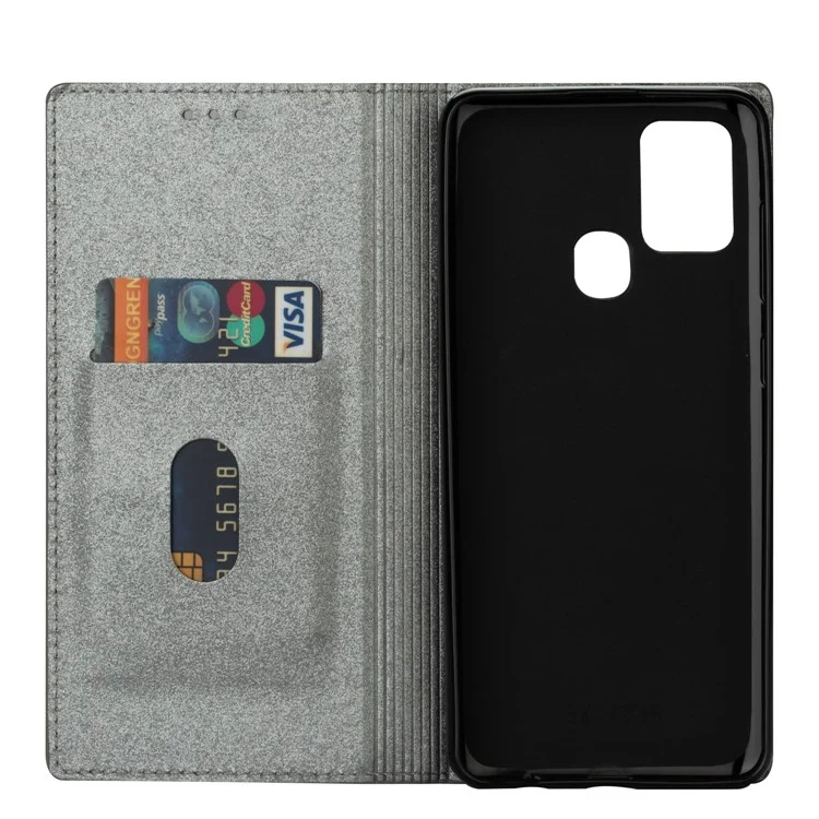 Flash Stand Stand Leather Card Solder Para Samsung Galaxy A21s - Cinza