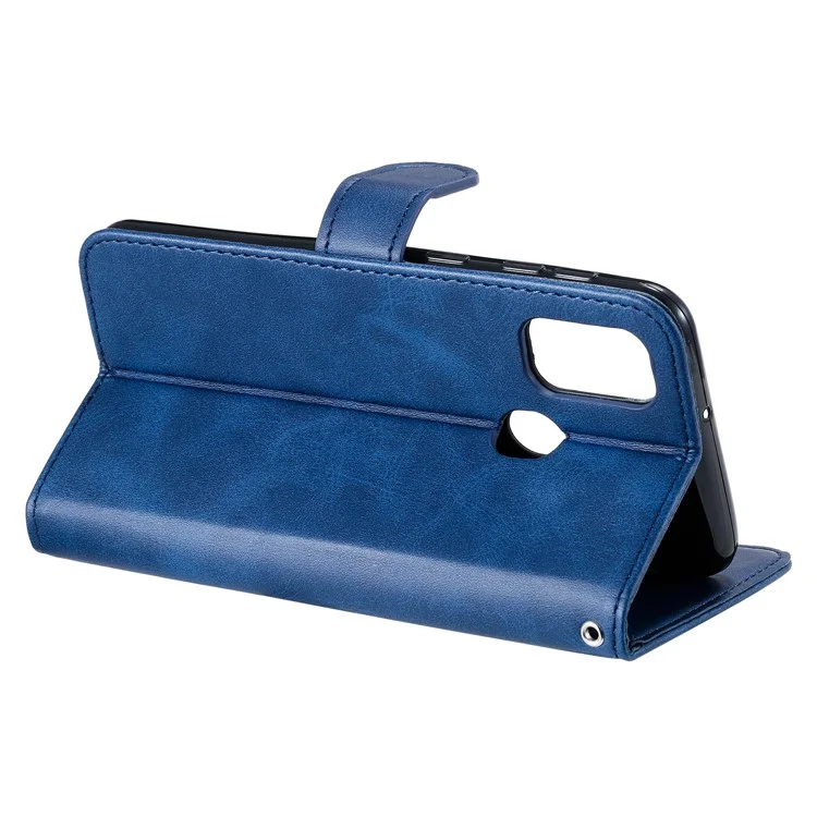 Étui de Support de Portefeuille en Cuir de Poche à Fermeture Éclair Pour Samsung Galaxy M21 / M30 - Bleu