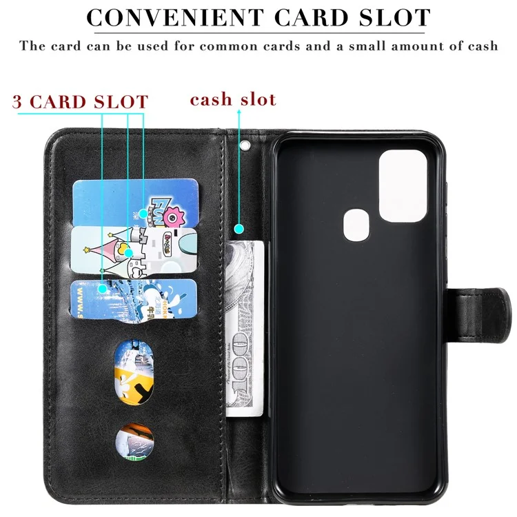 Portafoglio in pelle con cerniera e supporto per Samsung Galaxy M31 - Nero