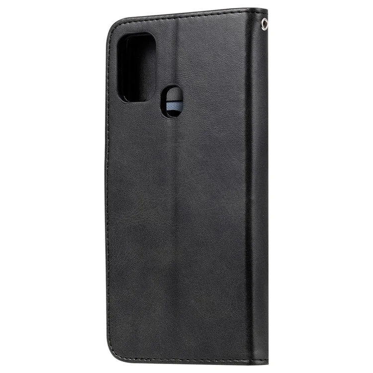 Zipper Pocket Leather Wallet Stand Case for Samsung Galaxy M31 - Black