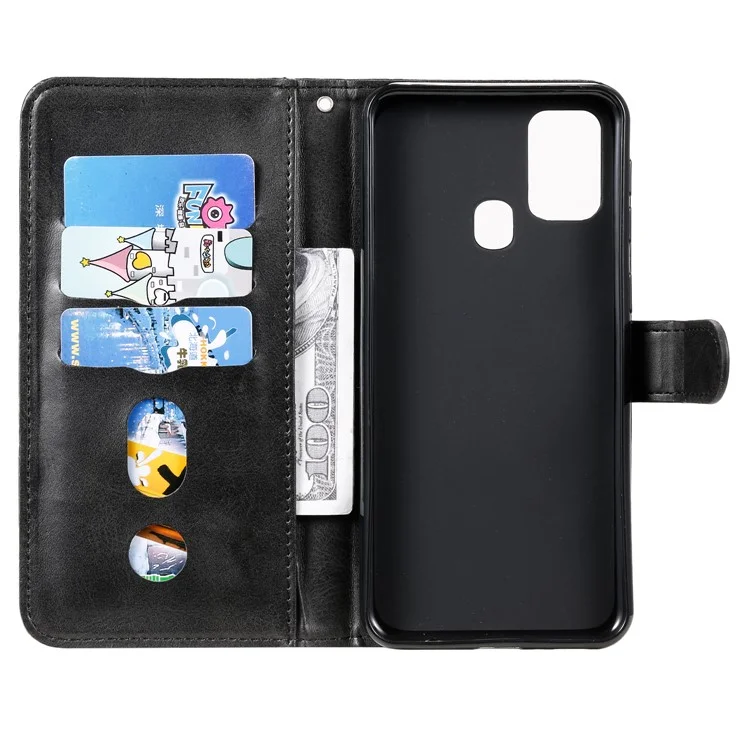 Portafoglio in pelle con cerniera e supporto per Samsung Galaxy M31 - Nero