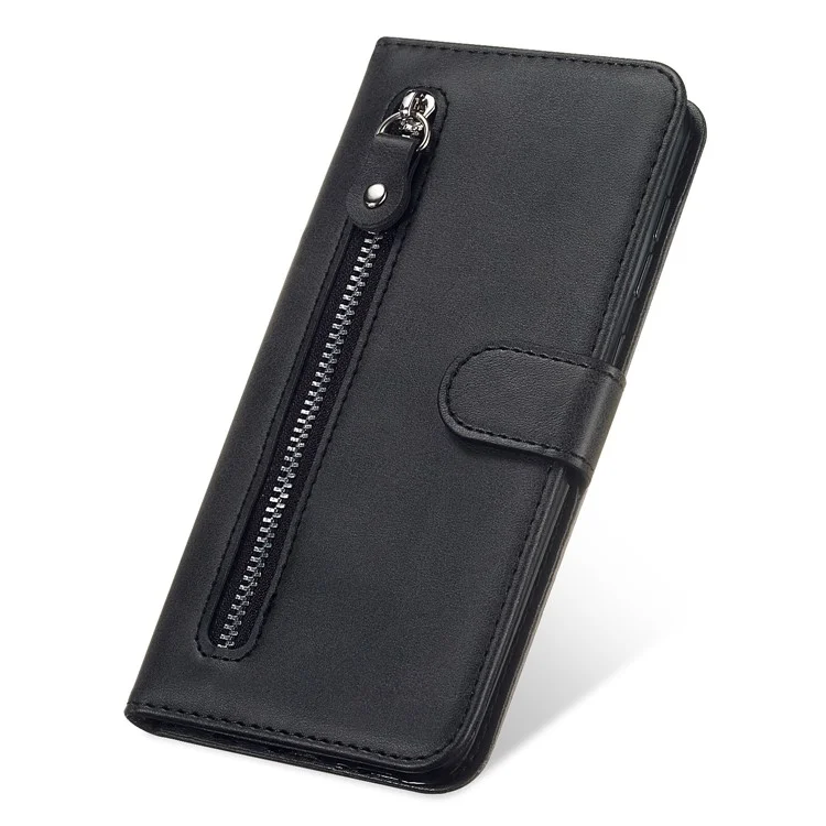 Portafoglio in pelle con cerniera e supporto per Samsung Galaxy M31 - Nero