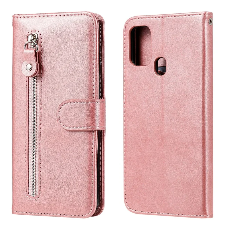 Zipper Pocket Leather Wallet Stand Case for Samsung Galaxy M31 - Rose Gold