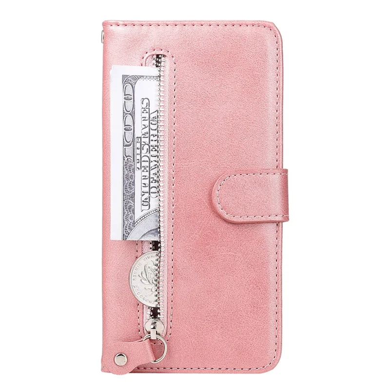 Zipper Pocket Leather Wallet Stand Case for Samsung Galaxy M31 - Rose Gold