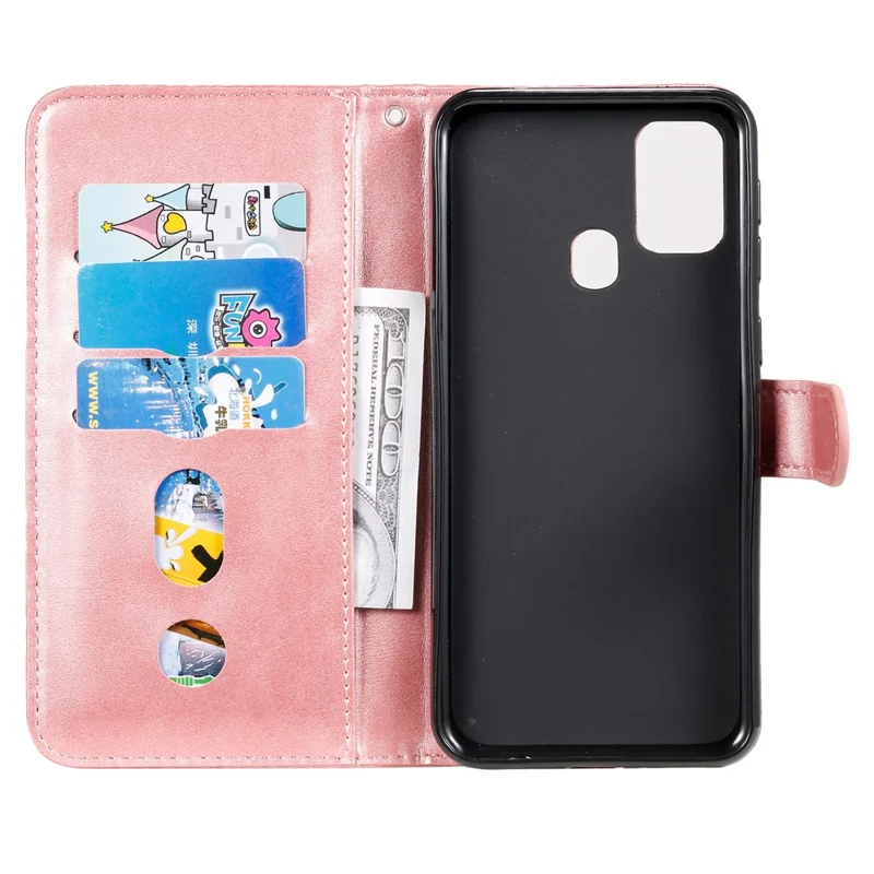 Zipper Pocket Leather Wallet Stand Case for Samsung Galaxy M31 - Rose Gold