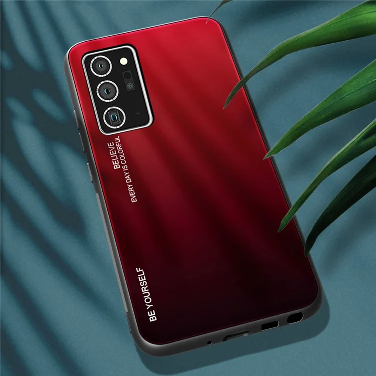 Gradiente de Vidrio Templado de Color + PC + TPU Hybrid Back Case Para Samsung Galaxy Note20/Note20 5GG - Negro Rojo