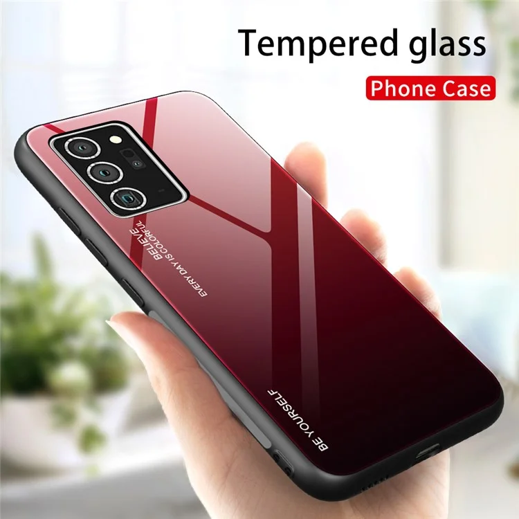 Gradiente de Vidrio Templado de Color + PC + TPU Hybrid Back Case Para Samsung Galaxy Note20/Note20 5GG - Negro Rojo
