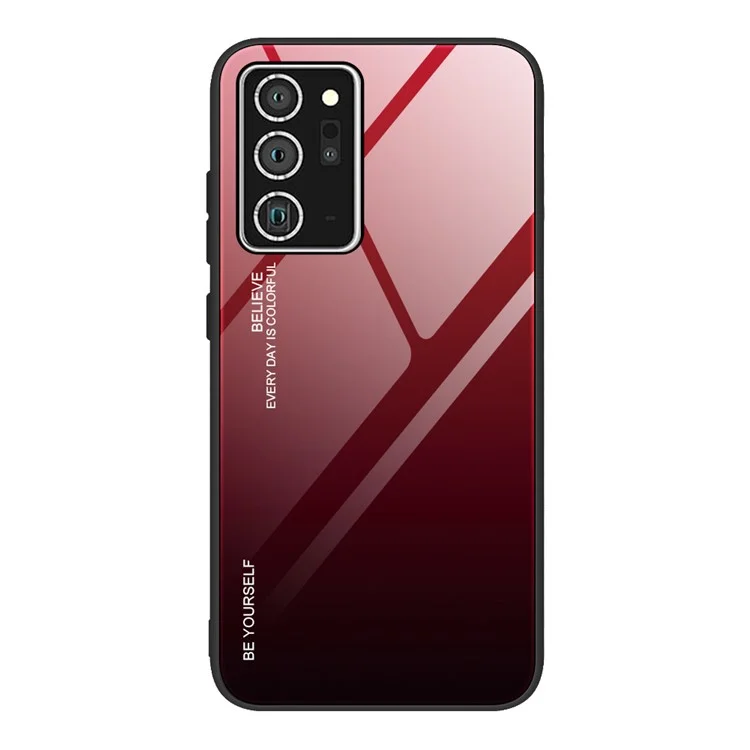 Gradiente de Vidrio Templado de Color + PC + TPU Hybrid Back Case Para Samsung Galaxy Note20/Note20 5GG - Negro Rojo