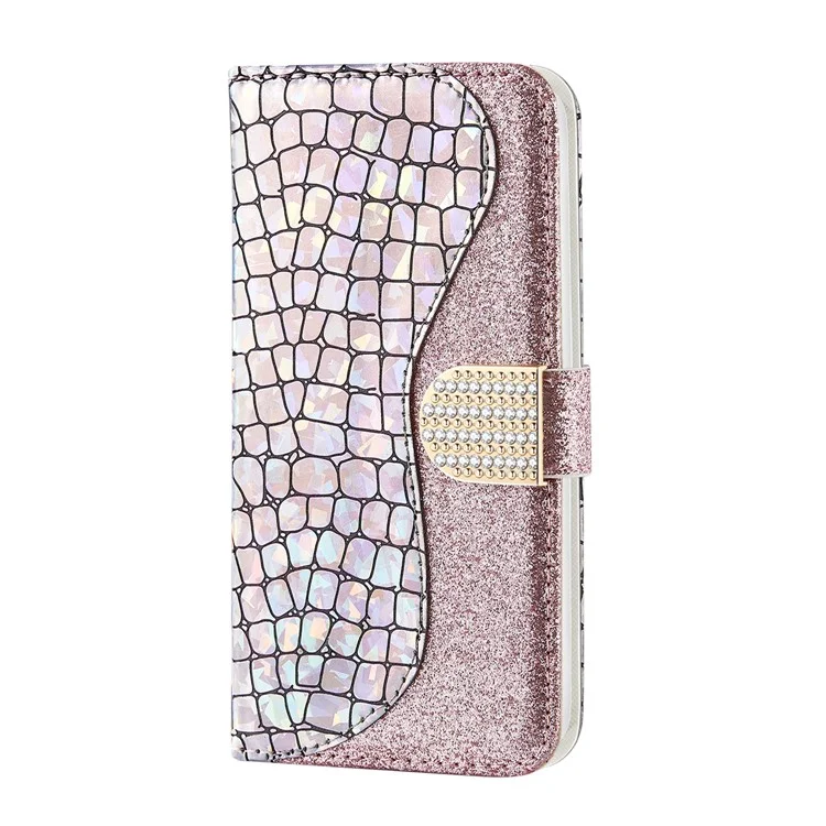 Crocodile Skin Glittery Powder Leather Wallet Case for Samsung Galaxy A51 SM-A515 - Rose Gold