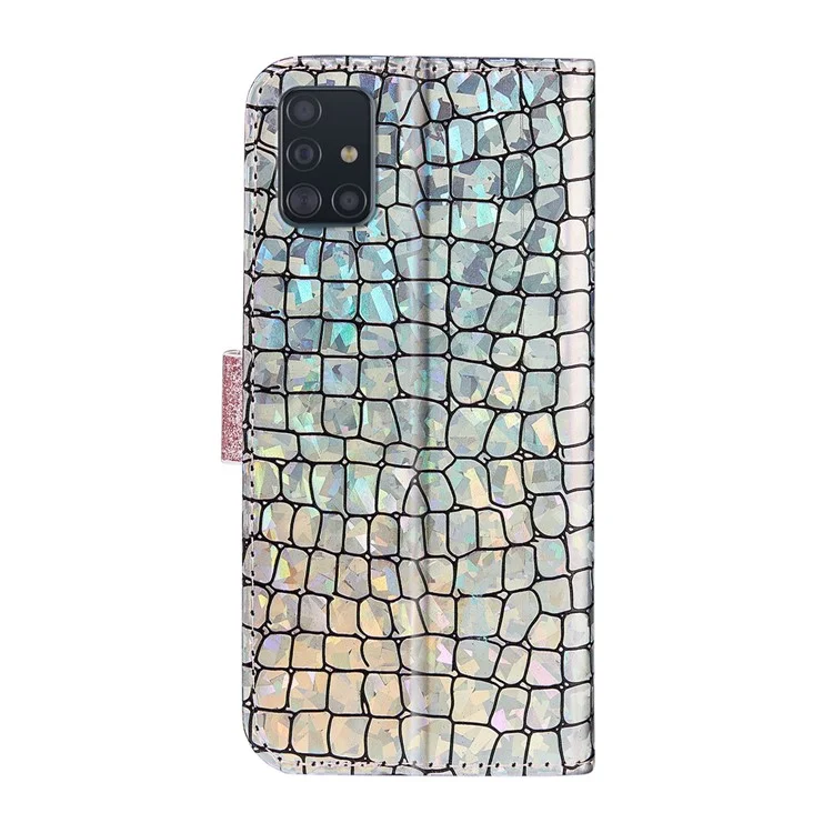 Crocodile Skin Glittery Powder Leather Wallet Case for Samsung Galaxy A51 SM-A515 - Rose Gold