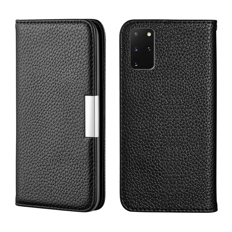 Retro Case Litchi Skin Leather Stand Cover with Card Slots for Samsung Galaxy S20 Plus/S20 Plus 5G  - Black