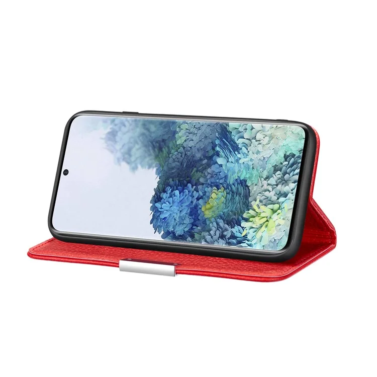 Retro -hülle Litchi Skin Lederstand Cover Mit Kartenschlitzen Für Samsung Galaxy S20 Plus/S20 Plus 5G - Rot