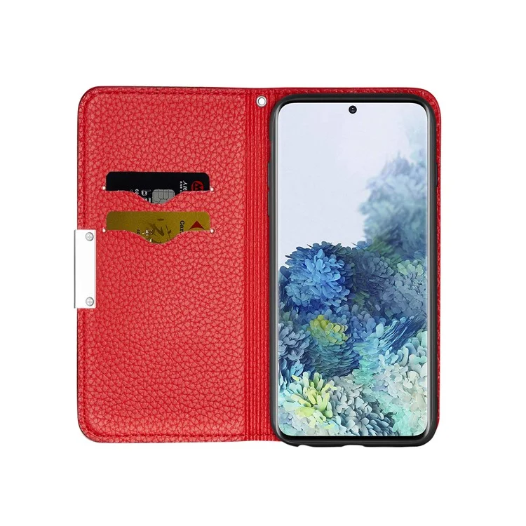 Retro -hülle Litchi Skin Lederstand Cover Mit Kartenschlitzen Für Samsung Galaxy S20 Plus/S20 Plus 5G - Rot