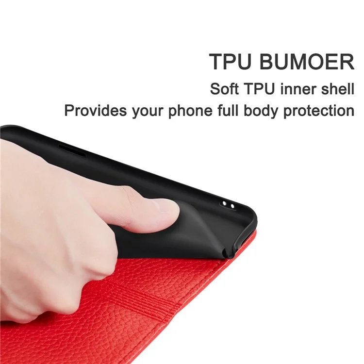 Retro -hülle Litchi Skin Lederstand Cover Mit Kartenschlitzen Für Samsung Galaxy S20 Plus/S20 Plus 5G - Rot