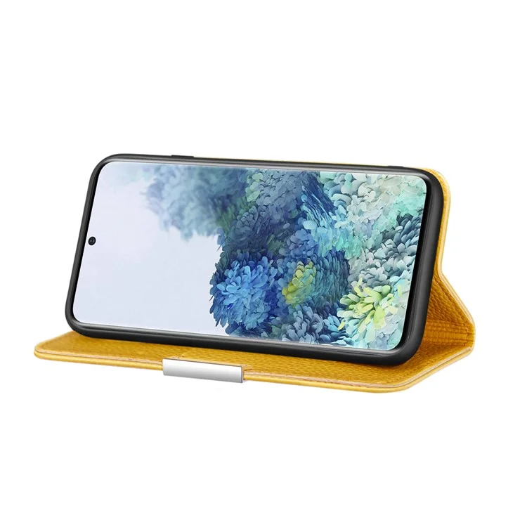 Retro Case Litchi Skin Leather Stand Cover with Card Slots for Samsung Galaxy S20 Plus/S20 Plus 5G  - Yellow