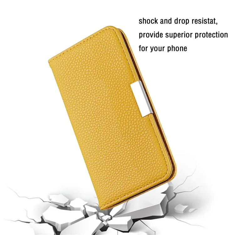 Retro Case Litchi Skin Leather Cover с Карточными Слотами Для Samsung Galaxy S20 Plus/S20 Plus 5G - Желтый