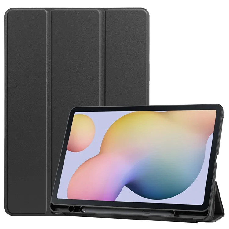 Funda de Soporte Plegable Estable de Cuero con Ranura para Lápiz para Samsung Galaxy Tab S7 T870 / S8 - Negro