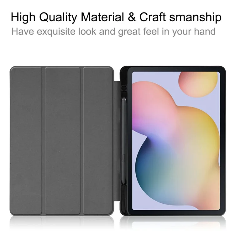 Funda de Soporte Plegable Estable de Cuero con Ranura para Lápiz para Samsung Galaxy Tab S7 T870 / S8 - Negro