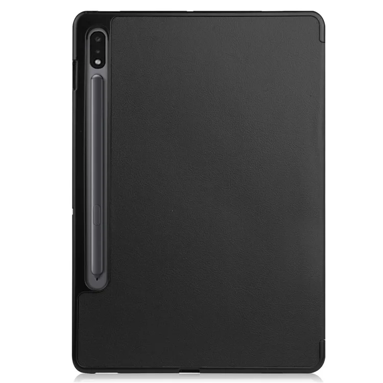 Stable Tri-fold Stand Leather Stand Case with Pen Slot for Samsung Galaxy Tab S7 T870 / S8 - Black