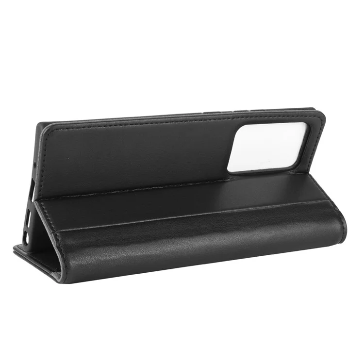 For Samsung Galaxy Note20 Ultra / Note20 Ultra 5G Phone Cases Genuine Split Leather Wallet Mobile Cover Stand - Black