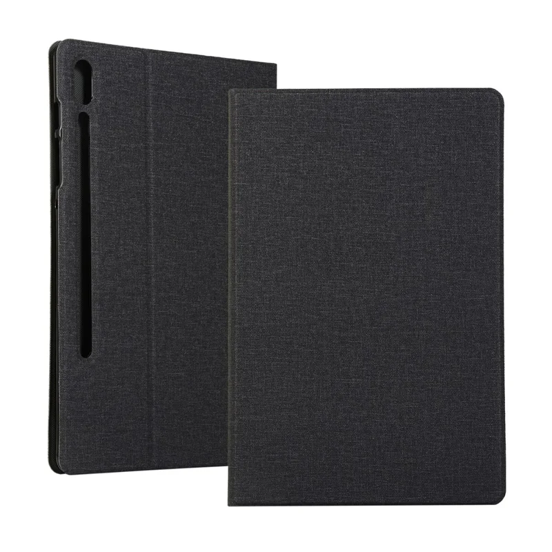Cloth Texture PU Leather Stand Tablet Cover for Samsung Galaxy Tab S7 T870 T875 / S8 - Black