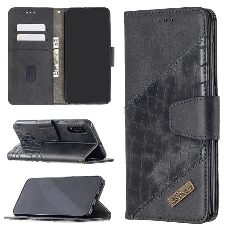 Assorted Color Crocodile Skin Leather Wallet Case for Samsung Galaxy A50 - Black