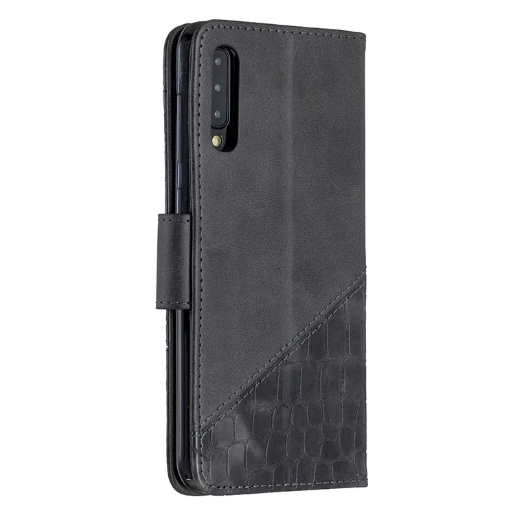 Assorted Color Crocodile Skin Leather Wallet Case for Samsung Galaxy A50 - Black