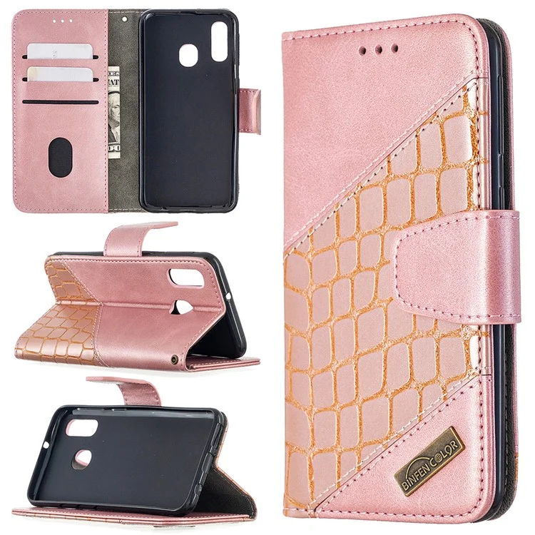 Assorted Color Crocodile Skin Leather Wallet Case for Samsung Galaxy A40 - Rose Gold