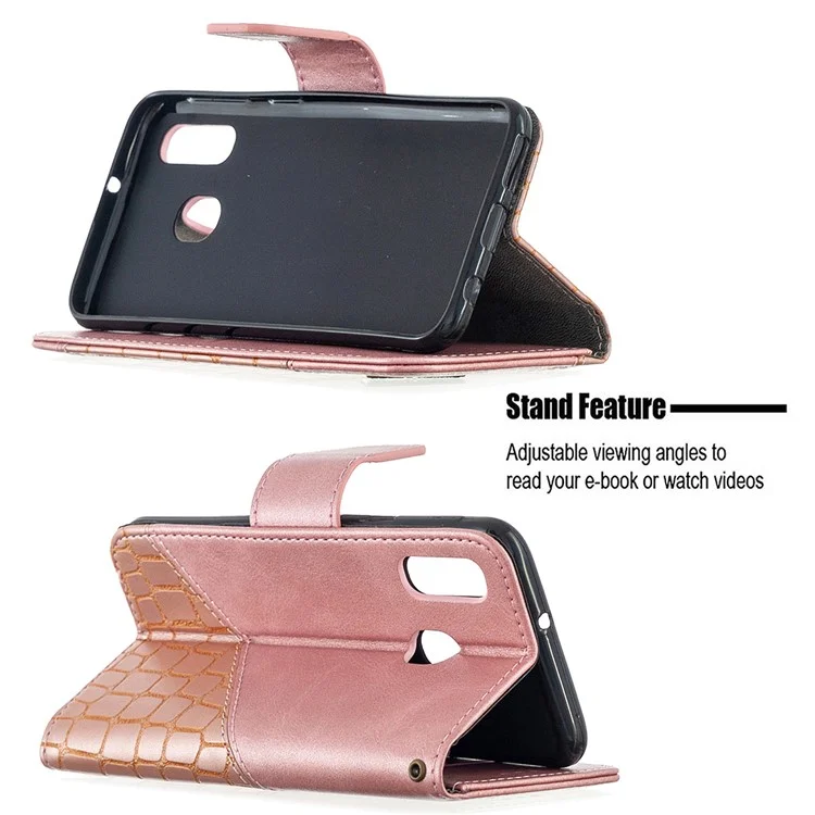 Assorted Color Crocodile Skin Leather Wallet Case for Samsung Galaxy A40 - Rose Gold