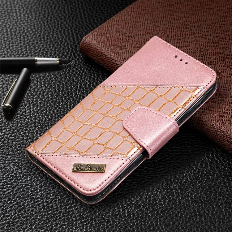 Разноцветный кошелек из кожи крокодила для Samsung Galaxy A40 - Rose Gold