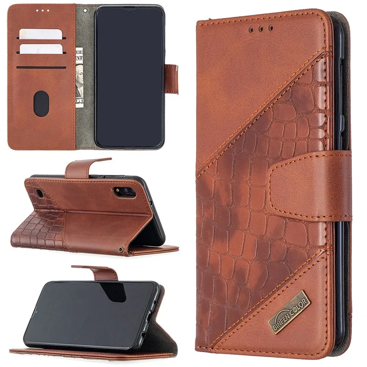 Assorted Color Crocodile Skin Leather Wallet Case for Samsung Galaxy A10 / M10 - Brown