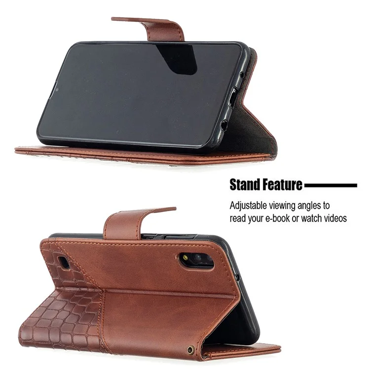 Assorted Color Crocodile Skin Leather Wallet Case for Samsung Galaxy A10 / M10 - Brown