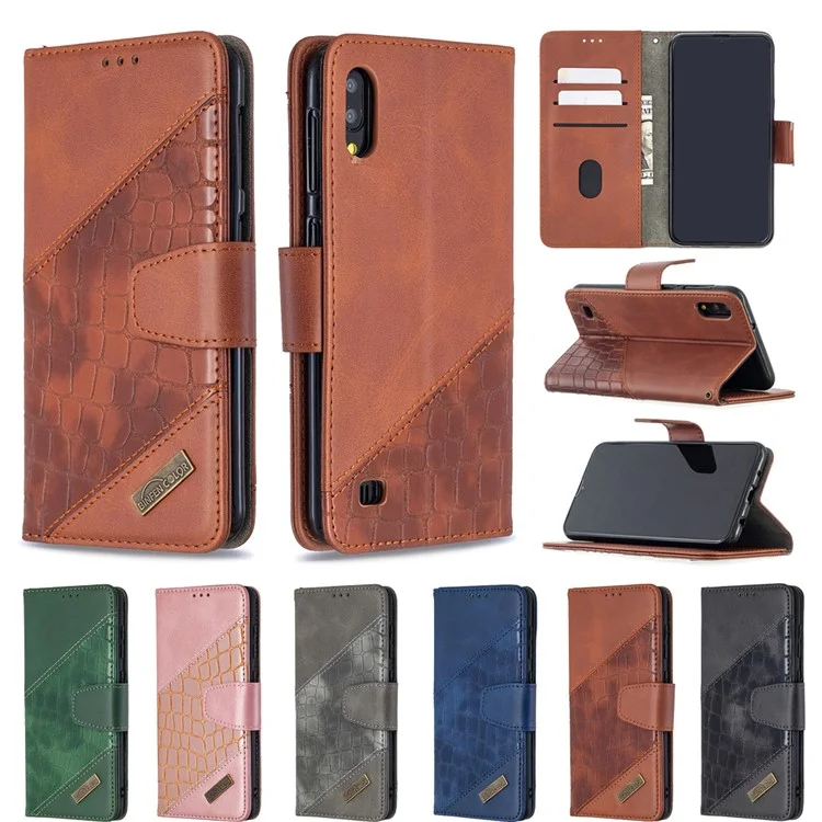 Portafoglio in Pelle Coccodrillo a Colori Assortiti Per Samsung Galaxy A10 / M10 - Marrone