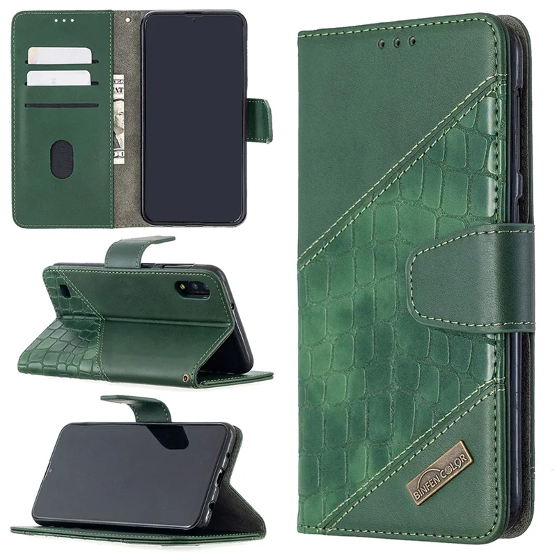 Assorted Color Crocodile Skin Leather Wallet Case for Samsung Galaxy A10 / M10 - Green