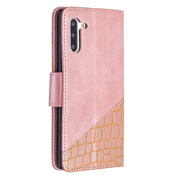 Crocodile Haut Verschiedene Farb Leder Brieftasche Für Samsung Galaxy Note 10 5g / Anmerkung 10 - Roségold