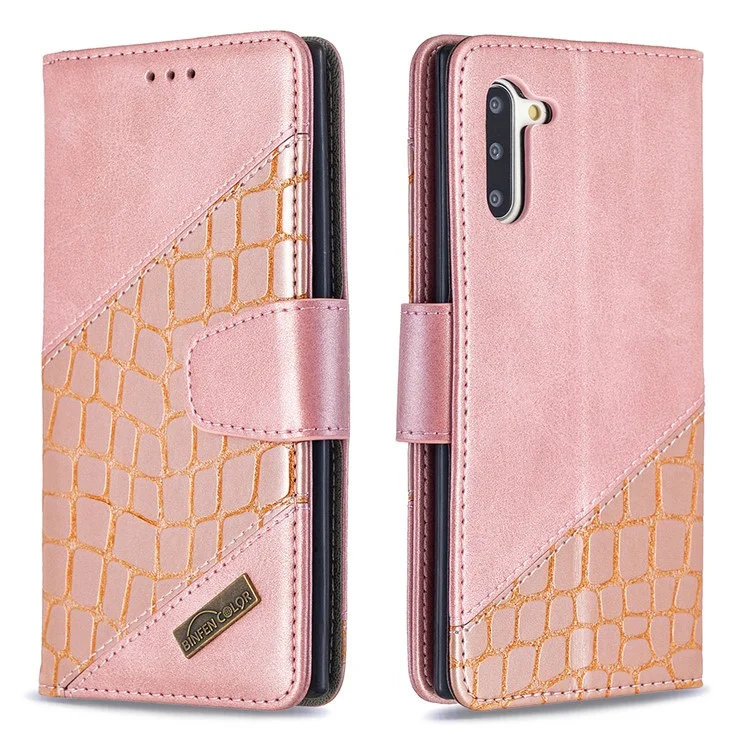 Crocodile Haut Verschiedene Farb Leder Brieftasche Für Samsung Galaxy Note 10 5g / Anmerkung 10 - Roségold