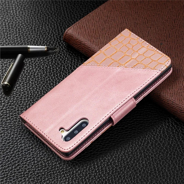 Crocodile Haut Verschiedene Farb Leder Brieftasche Für Samsung Galaxy Note 10 5g / Anmerkung 10 - Roségold