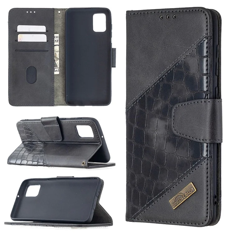 Portefeuille en cuir de peau de crocodile de style assorti de couleurs pour Samsung Galaxy A31 - Noir
