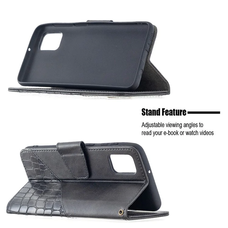 Portefeuille en cuir de peau de crocodile de style assorti de couleurs pour Samsung Galaxy A31 - Noir