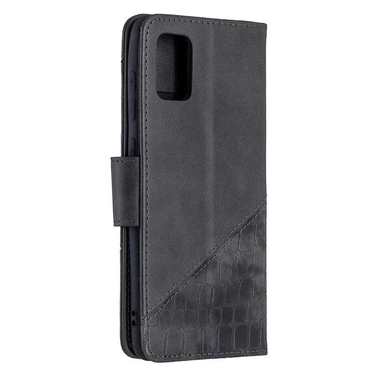 Portefeuille en cuir de peau de crocodile de style assorti de couleurs pour Samsung Galaxy A31 - Noir