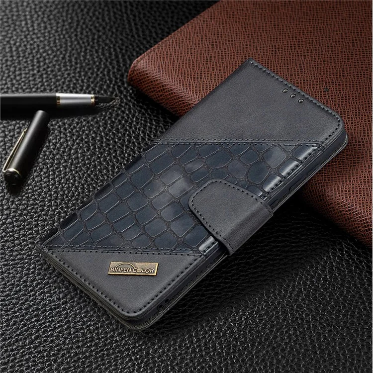 Portefeuille en cuir de peau de crocodile de style assorti de couleurs pour Samsung Galaxy A31 - Noir